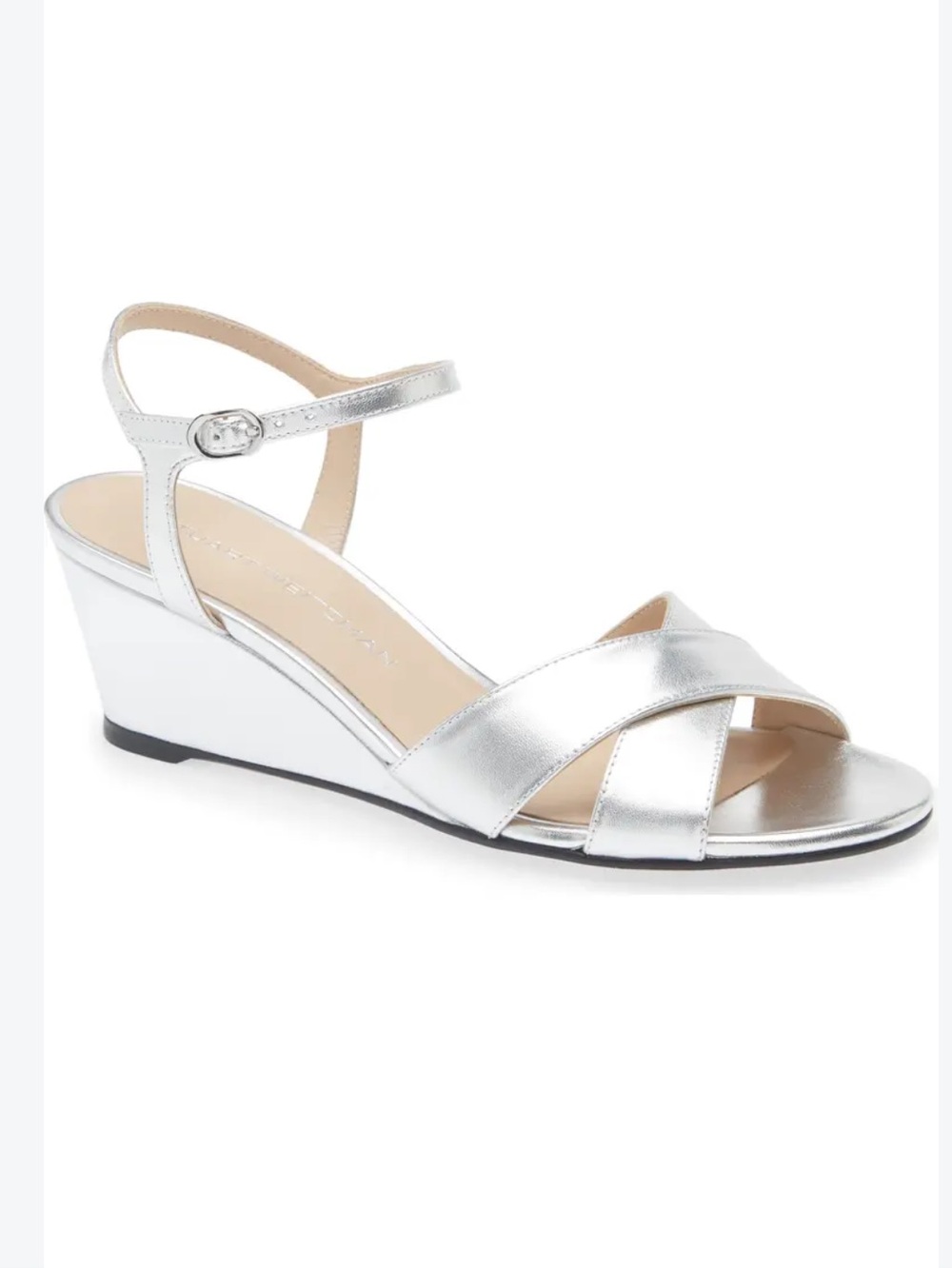 Stuart Weitzman Metallic Silver Ankle-Strap Wedge Sandal